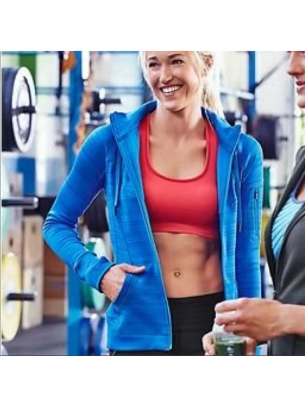 Athleta Women’s Fleece Striped strength running hoodie macaw Small